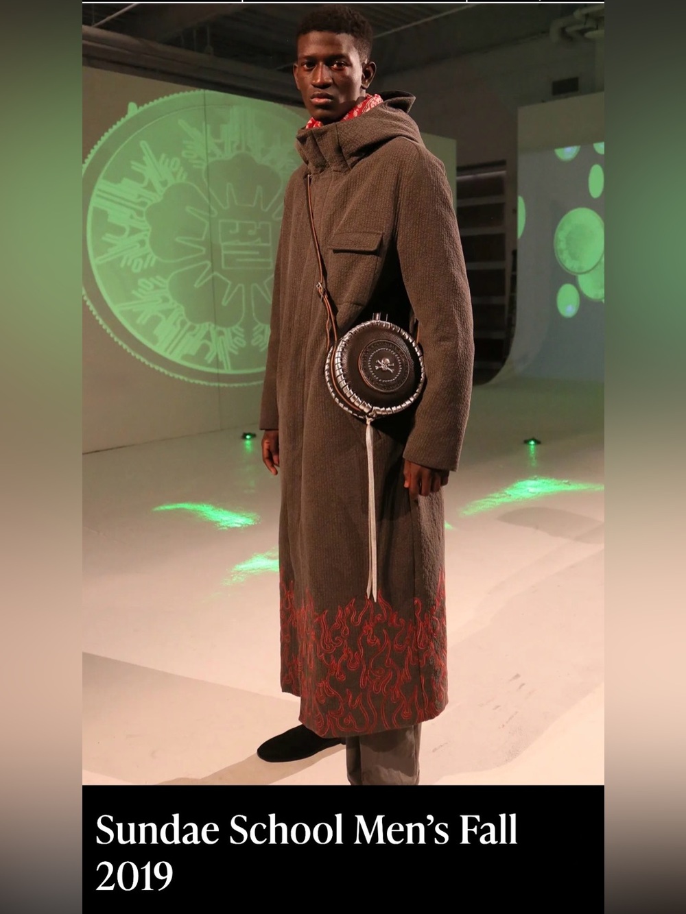 Sundae School Men's Long Down Parka with Flame Embroidery  Fall 2019 Collection